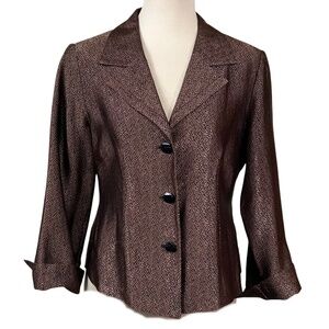 Dara Lamb Black Gold Silky Jacquard Blazer Suit Jacket Size S